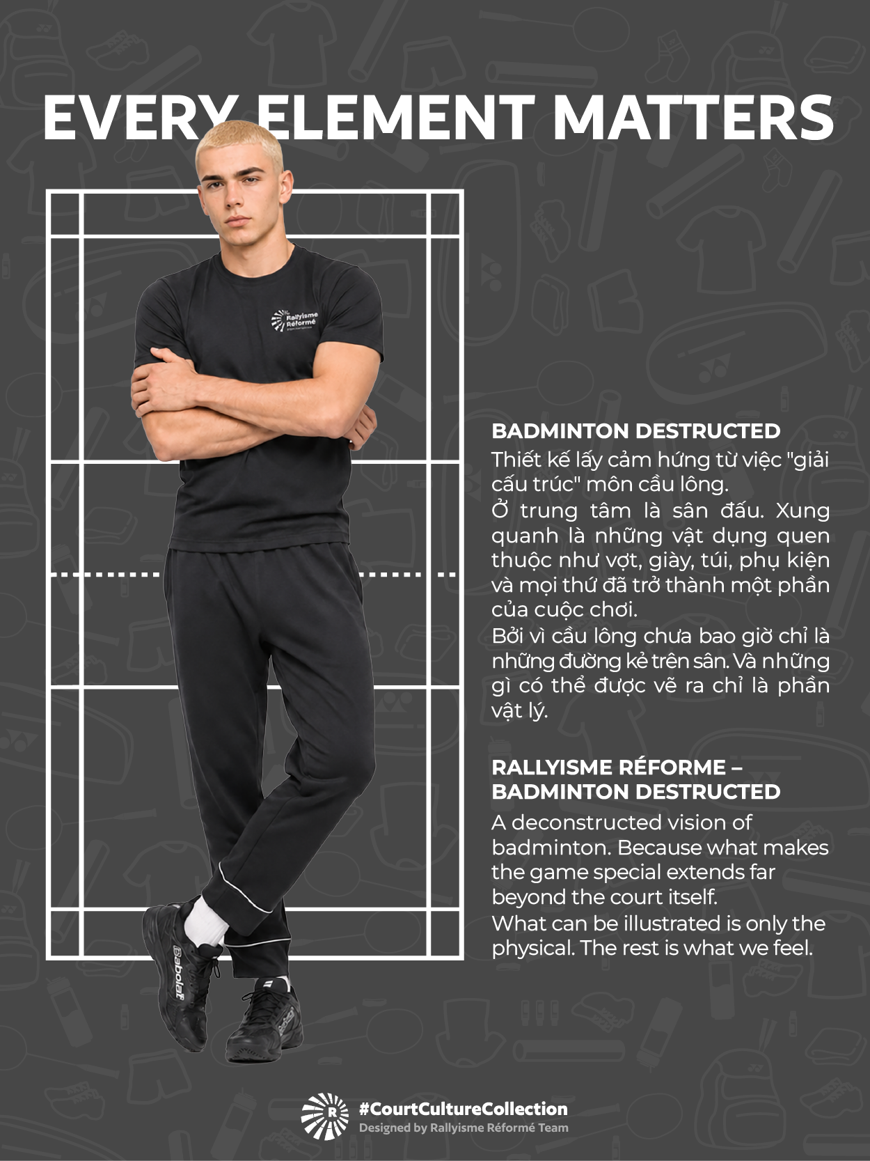 Áo Cầu Lông Unisex BADMINTON DECONSTRUCTED – Áo Thể Thao Nam Nữ Nhanh Khô Thoáng Khí Mềm Mỏng